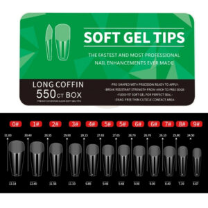 Soft Gel Tips Long Coffin | 550 Τεμάχια σε Κασετίνα