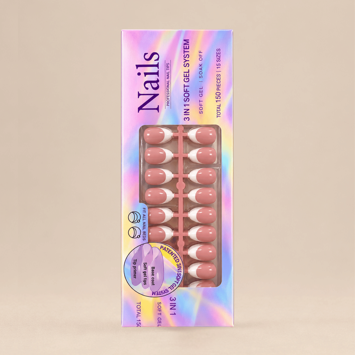 Σετ Soft Gel Tips 3 in 1 | French Oval 150pcs
